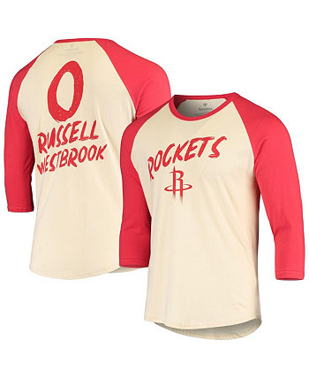 Men's Branded Russell Westbrook Cream, Red Houston Rockets Raglan 3/4 Sleeve T-shirt Fanatics