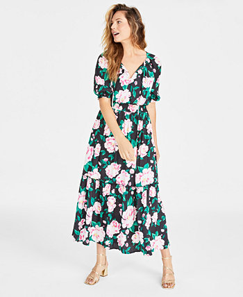 Женское ярусное платье макси с рукавами до локтя и цветочным принтом, созданное для Macy's On 34th