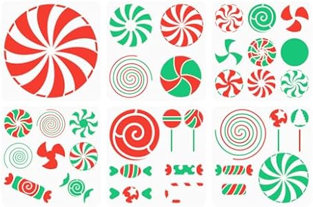 FINGERINSPIRE 6 Pcs Christmas Candy Drawing Stencil 11.8x11.8inch Merry Christmas Painting Template All Kinds of Sweets Various Candies Decoration Stencil for Painting on Wood Wall Fabric Furniture Fingerinspire