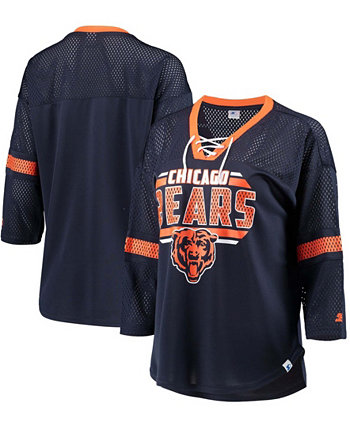 Женская футболка Chicago Bears Lead Game на шнуровке с v-образным вырезом и рукавами 3/4 темно-синего цвета Starter