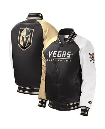 Молодежная черная университетская куртка Vegas Golden Knights Raglan с застежкой на всю длину для мальчиков и девочек Starter