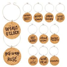 12-pack Funny Wine Charms For Stem Glasses, Cork Drink Marker Tags, 12 Designs Juvale