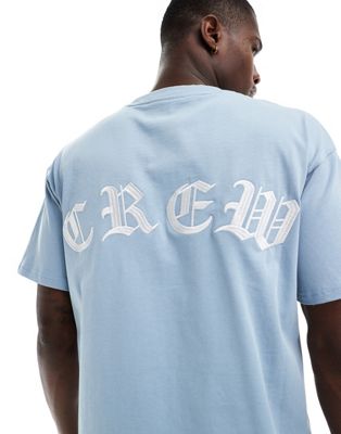 Sixth June oversized crew embroidered t-shirt in light blue Sixth June