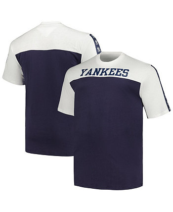 Мужская бело-темно-синяя вязаная футболка с кокеткой New York Yankees Big and Tall Profile