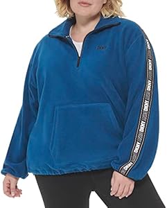 DKNY Women's Sport Flip Logo Tape Quarter Zip Jacket DKNY