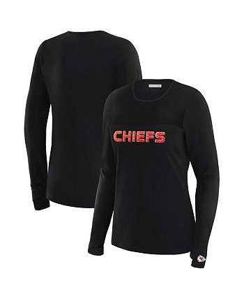 x Gracie Hunt Women's Black Kansas City Chiefs Mesh Panel Long Sleeve T-Shirt WEAR by Erin Andrews