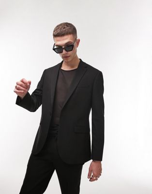 Черный фактурный пиджак эластичного кроя Topman TOPMAN