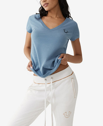 Женская облегающая футболка с коротким рукавом и v-образным вырезом Будды True Religion