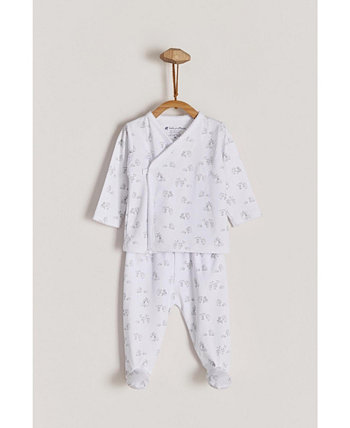 Unisex Premium Peruvian Pima Cotton Daddy  Me Set of Kimono Top  Pant Long Sleeve White And Grey for Infants Babycottons