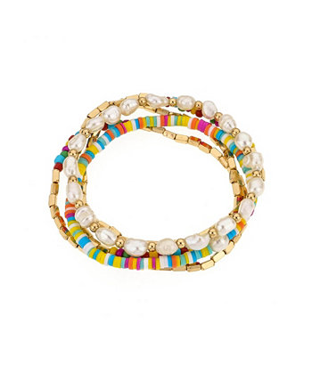 Набор эластичных браслетов из бисера с радугой и искусственным жемчугом Ettika