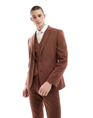 ASOS DESIGN Wedding skinny suit jacket in brown ASOS DESIGN