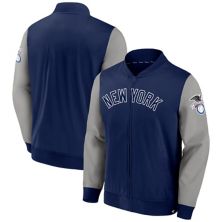 Мужская темно-синяя/серая фирменная куртка-бомбер с молнией во всю длину, фирменная футболка New York Yankees, рекордсмен Fanatics