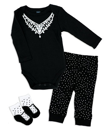 Боди, брюки и носки для маленьких девочек с бриллиантовым ожерельем, комплект из 3 предметов Baby Mode