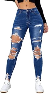 Floerns Women's Cut Out Ripped Jeans Raw Hem High Waist Skinny Denim Pants Floerns