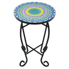 14 Inch Mosaic Round Side Table Plant Stand for Patio Lawn Garden Slickblue