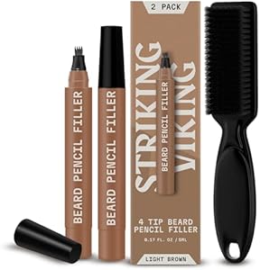 Striking Viking 2 Pack Beard Pencil Filler for Men with 4 Tips - Waterproof Formula Beard Filling Kit with Brush - Beard Filler Pen Kit - Dark Brown Striking Viking