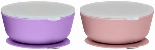 WeeSprout Suction Bowls for Baby & Toddlers (Set of 2) - 100% Silicone w/Plastic Lid - Leak Proof Feeding Supplies - Dishwasher & Microwave Safe Infant Dinnerware w/Extra Strong Base WeeSprout