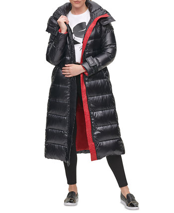 Женское пуховое пальто с поясом и капюшоном Karl Lagerfeld Paris