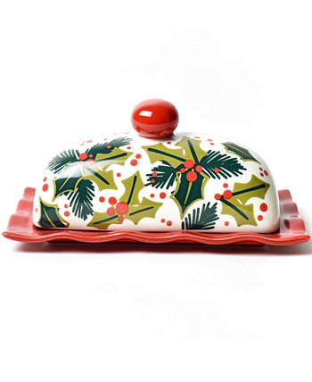 Balsam and Berry Holly Ruffle Domed Butter Dish Coton Colors