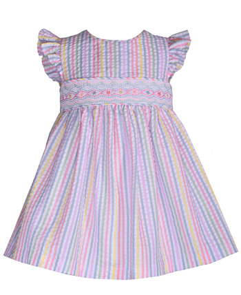 Платье для новорожденных девочек с развевающимися рукавами и присборенной вставкой в полоску из сирсакера Bonnie Baby