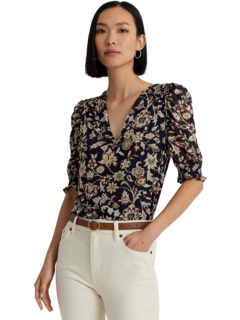 Блуза с пышными рукавами из жоржетта с цветочным принтом Ralph Lauren