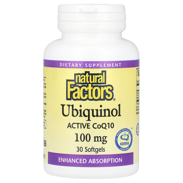 Убихинол, активный CoQ10, 100 мг, 30 мягких таблеток Natural Factors