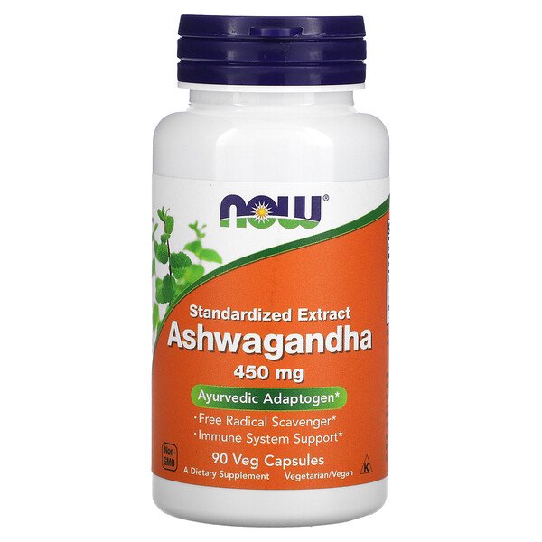 Ashwagandha, Стандартизированный экстракт, 450 мг, 90 растительных капсул NOW Foods