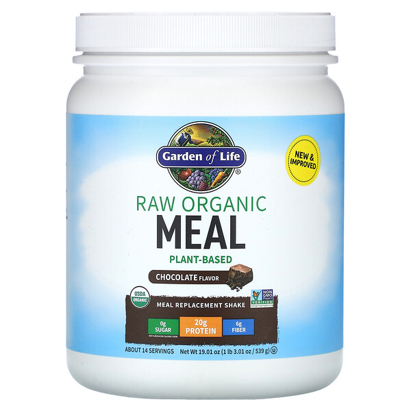 RAW Organic Meal, Коктейль-заменитель еды, шоколад, 1 фунт 3,01 унции (539 г) Garden of Life