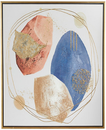 Абстрактное настенное искусство в рамке с перекрывающимися кругами на холсте ручной работы с золотой рамкой и золотой фольгой, 37 x 1 x 37 дюймов Rosemary Lane