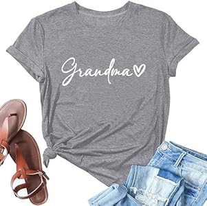 Grandma Shirts for Women Nana Shirt Heart Printed Casual Gigi Short Sleeve Tee Top Fashvacation