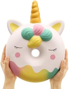 Anboor 13 Inches Squishies Jumbo Unicorn Donut Kawaii Soft Slow Rising Scented Giant Doughnut Squishies Stress Relief Kid Toys (Blue) Anboor