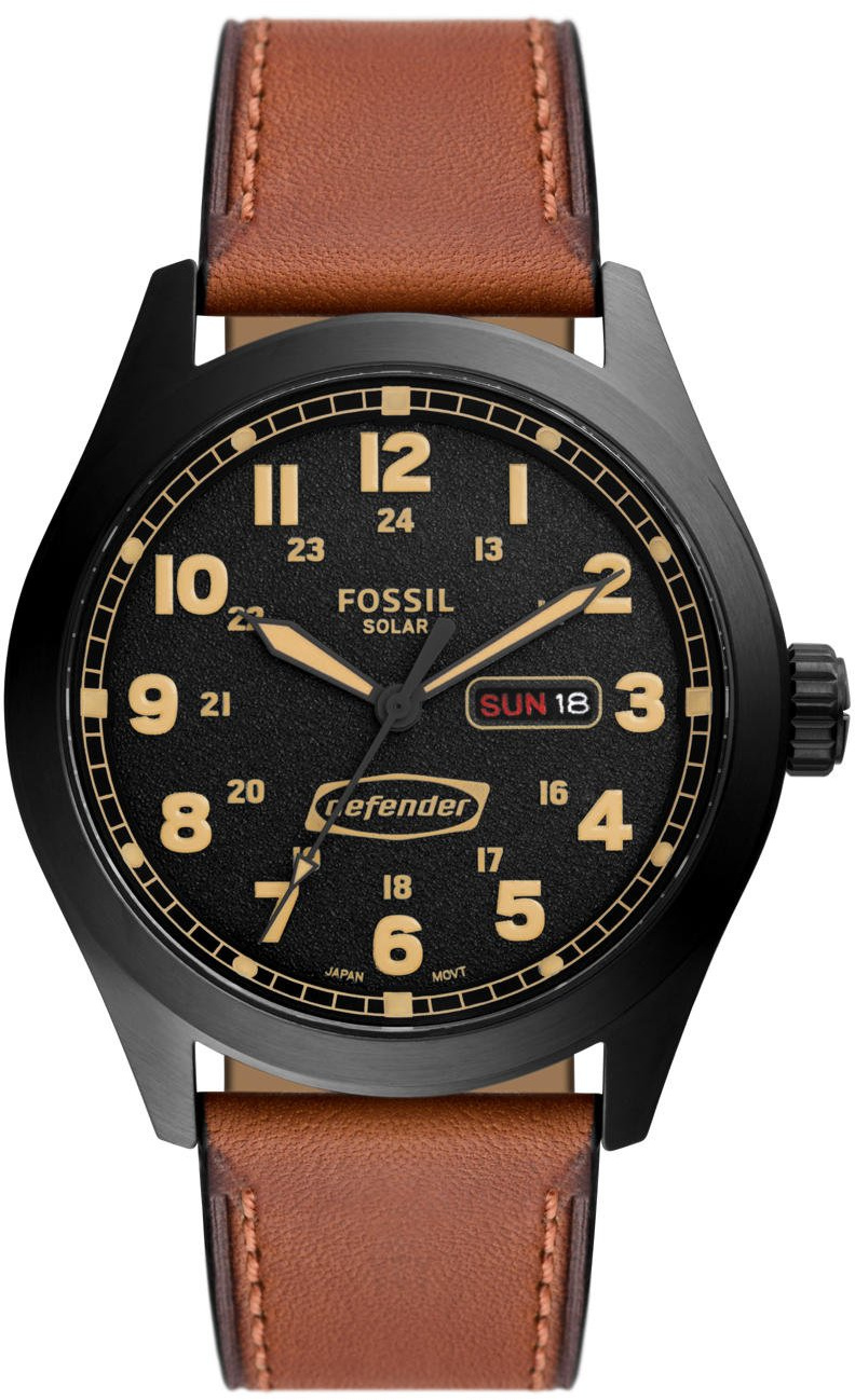 Кожаные кожаные часы для багажа Defender с питанием от солнечных батарей — FS5978 Fossil