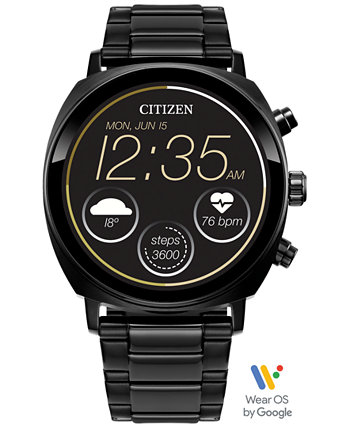 Unisex CZ Smart Wear OS Black-Tone Stainless Steel Bracelet Smart Watch 41mm Citizen