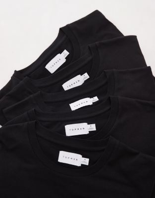 Topman 5-pack regular fit T-shirts in black TOPMAN