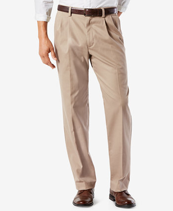 Мужские легкие классические плиссированные брюки цвета хаки для больших и высоких стрейч Dockers