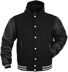 Мужская Бомбер Deckra Varsity Куртка с натуральной кожаной рукавами и шерстяной смесью Deckra