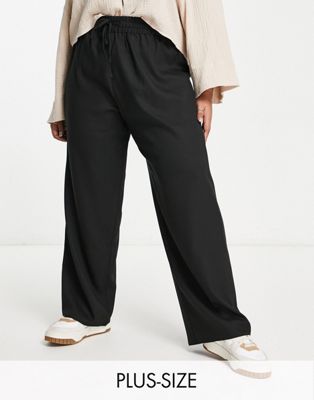Черные атласные широкие брюки с контрастным эффектом Yours Yours