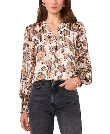 Women's Printed Long-Sleeve Smocked-Cuff Top Vince Camuto