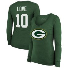 Women's Majestic Threads Jordan Love Green Green Bay Packers Name & Number Long Sleeve Scoop Neck Tri-Blend T-Shirt Majestic Threads