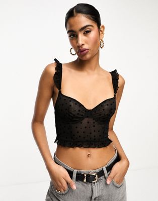& Other Stories mesh bustier with star embroidery in black & OTHER STORIES