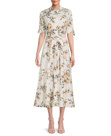 Хлопковое платье-рубашка миди с цветочным принтом Calvin Klein