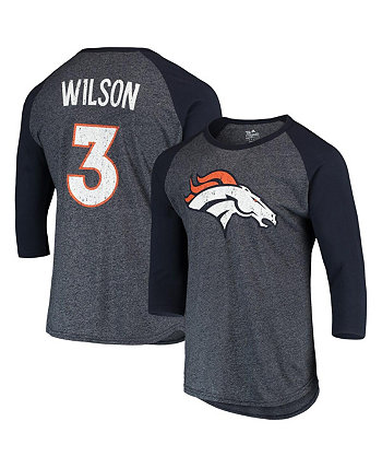 Men's Threads Russell Wilson Navy Denver Broncos Name and Number Team Colorway Tri-Blend 3/4 Raglan Sleeve Player T-shirt Majestic