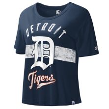 Women's Starter Navy Detroit Tigers Cooperstown Collection Record Setter Crop Top Starter