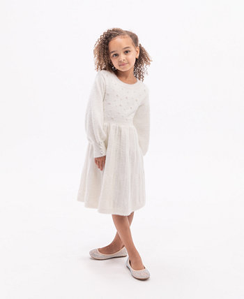 Платье-свитер с длинными рукавами и имитацией жемчуга для маленьких девочек Rare Editions