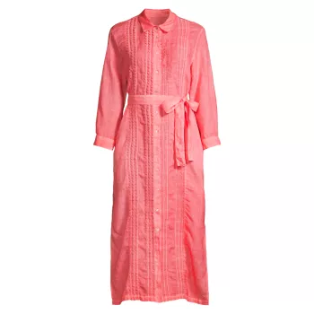 Льняное платье-рубашка миди с отделкой фестонами 120% Lino