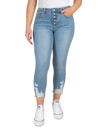 Juniors' Mid Rise Button Fly Distressed Cropped Jeans Indigo Rein