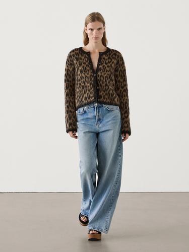 Wool and alpaca blend animal print cardigan Massimo Dutti