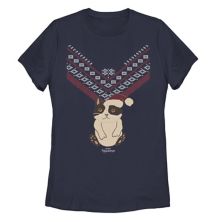 Juniors' Marvel Hawkeye Cat In A Christmas Hat Graphic Tee Marvel