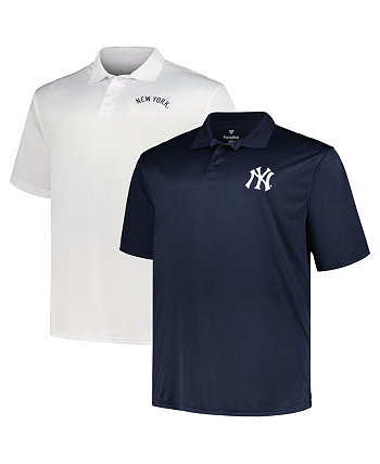 Мужской темно-синий, белый комплект из двух однотонных рубашек-поло New York Yankees Big and Tall Profile