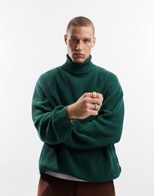 Зеленый свитер в рубчик с высоким воротником в рубчик ASOS DESIGN ASOS DESIGN